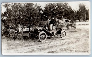 c1910's Two Men Hunting Deer Backseat Car RPPC Photo Unposted Antique Postcard