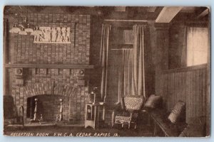 Cedar Rapids Iowa IA Postcard Reception Room Y. W. C. A. Fireplace Scene c1910s