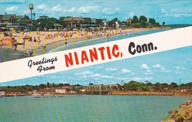 Connecticut Greetings From NIantic Showing Crescent Beach Niantic Bay & R...