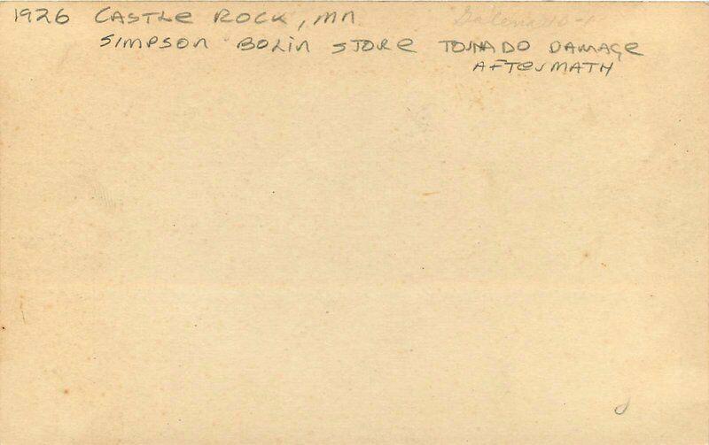 Castle Rock Minnesota Simpson Bolin Store Tornado 1926 RPPC Photo Postcard 3497