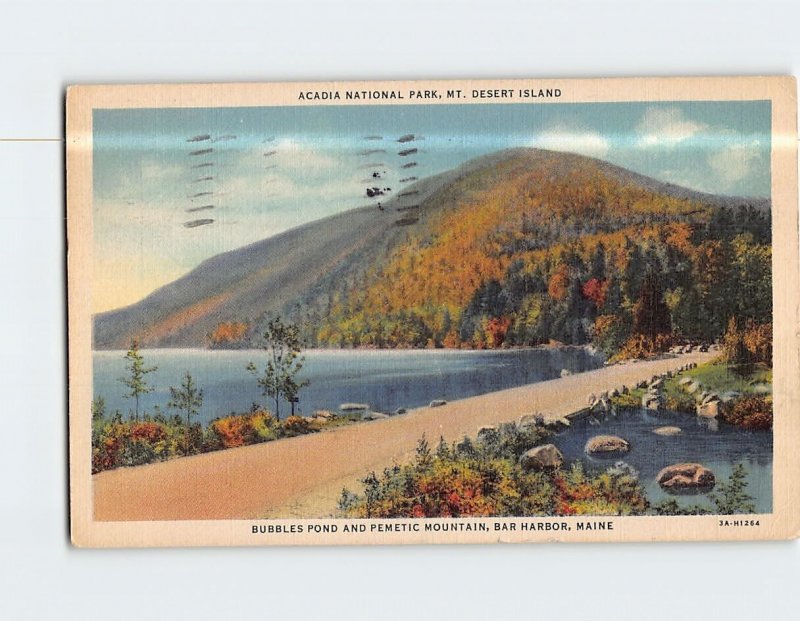 Postcard Bubble Pond & Pemetic Mountain Acadia National Park Bar Harbor Maine