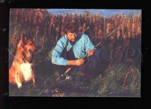 004737 Type of Fisherman w/ COLLIE Russian Color Calendar 1991