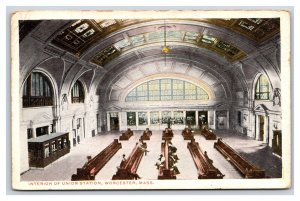 Union Station Interior Worcester Massachusetts MA 1915 WB Postcard V15