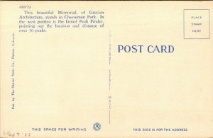 Vtg 1930s Cheeseman Park Memorial Denver Colorado CO Linen Postcard