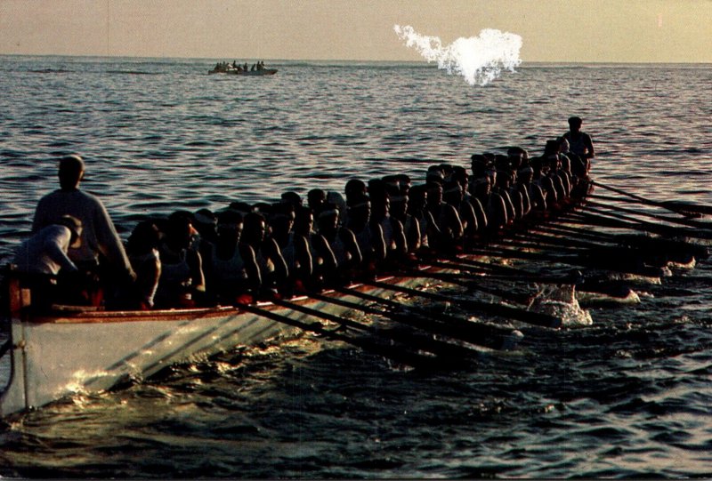 Samoa 46 Samoan Oarsmen Propelling Their Fautasi Toward Start Of Annual Longb...