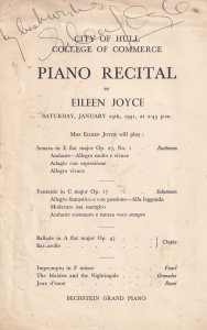 Eileen Joyce Piano Recital Hand Signed Classical Theatre Programme Flyer