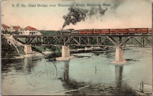 Hand Colored PC N.P. Railroad Steel Bridge over Mississippi River Brainerd, MN