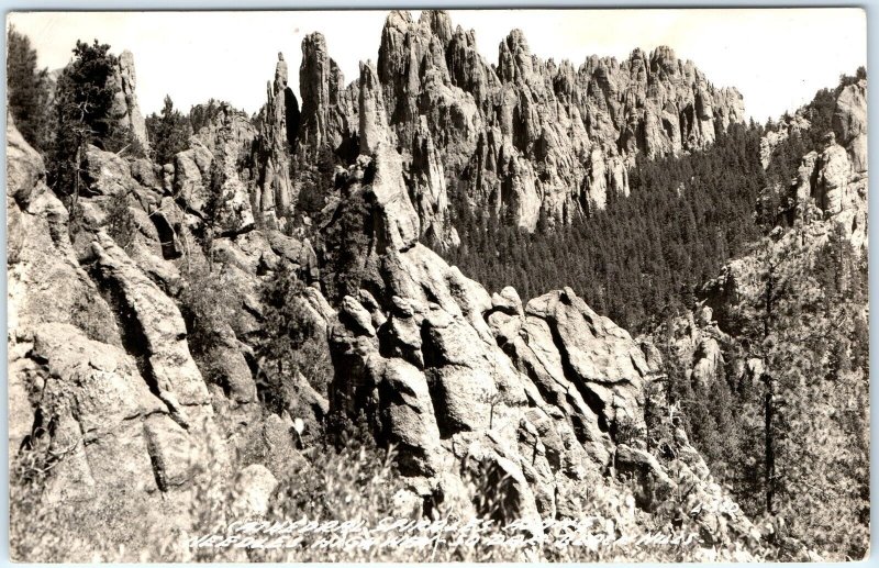 c1940s Black Hills, SD RPPC Needles Hwy Cathedral Spires Real Photo Postcard A87