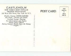 Unused 1940's CASTLEHOLM RESTAURANT New York City NY hs5159