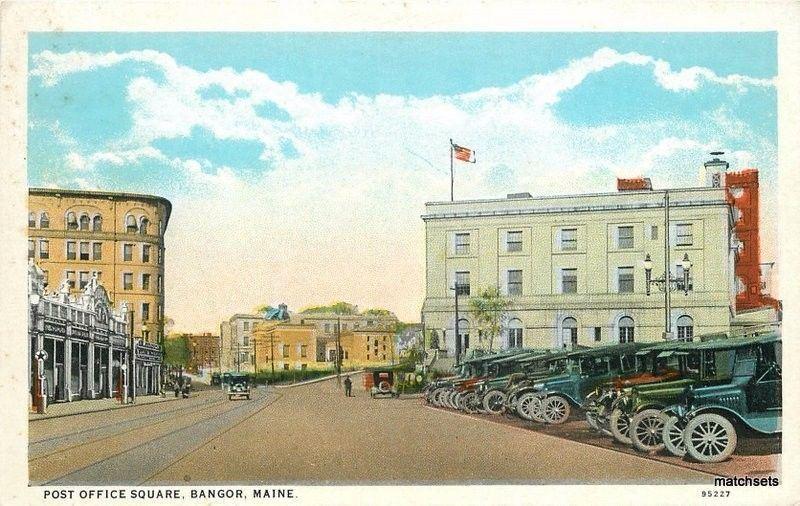 1920s Post Office Square autos Bangor Maine Teich postcard 171