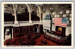Senate Chamber, State Capitol, Backwards Flag, Albany New York, Vintage Postcard
