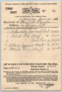 1923  New Bedford  Massachusetts Star Store Receipt  8 x 5