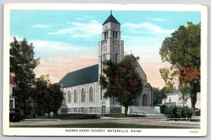1943 Sacred Heart Church Waterville Maine ME Grounds & Building Posted Postcard