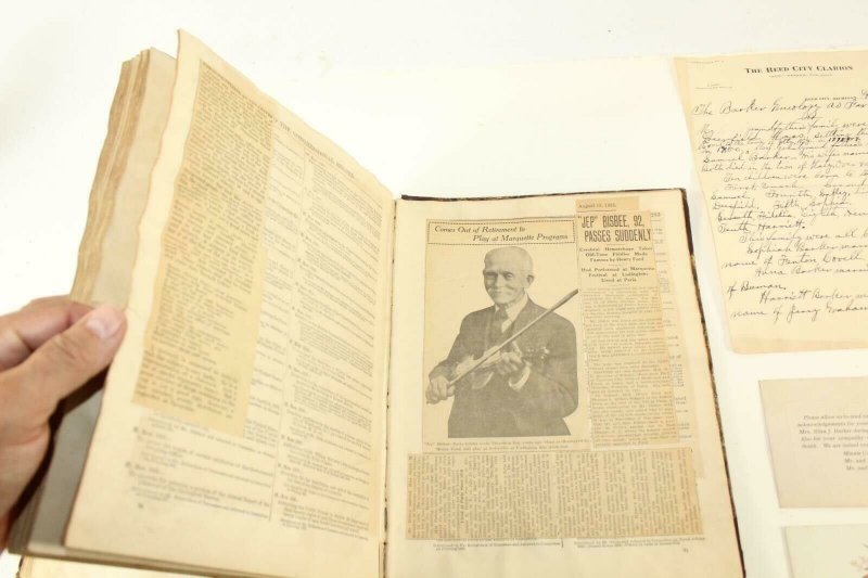 Ca. 1850 - 1910 Text Book Turned into Scrap Book Clippings Inserts