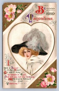 J93/ Valentine's Day Love Holiday Postcard c1910 SILK Pretty Woman 505