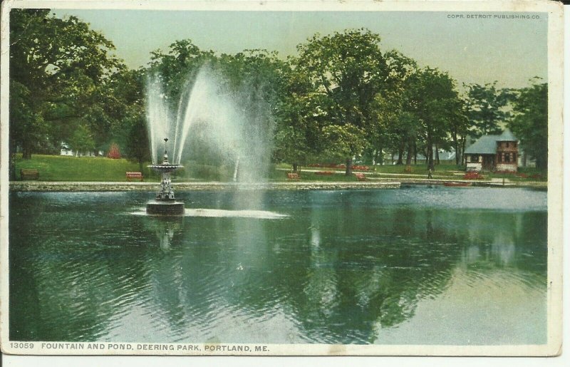Fountain And Pond, Deering Park, Portland, Maine
