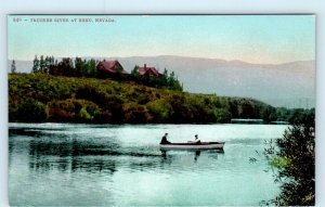 RENO, NV Nevada~ TRUCKEE RIVER Scene- ROWBOAT & HOUSES c1910s Mitchell Postcard