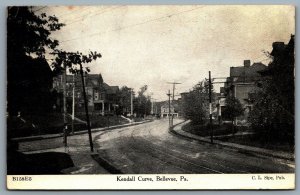 Postcard Bellevue Pennsylvania 1909 Kendall Curve Trolly Tracks Allegheny County