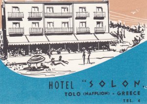 Greece Tolo Hotel Solon Vintage Luggage Label sk3062