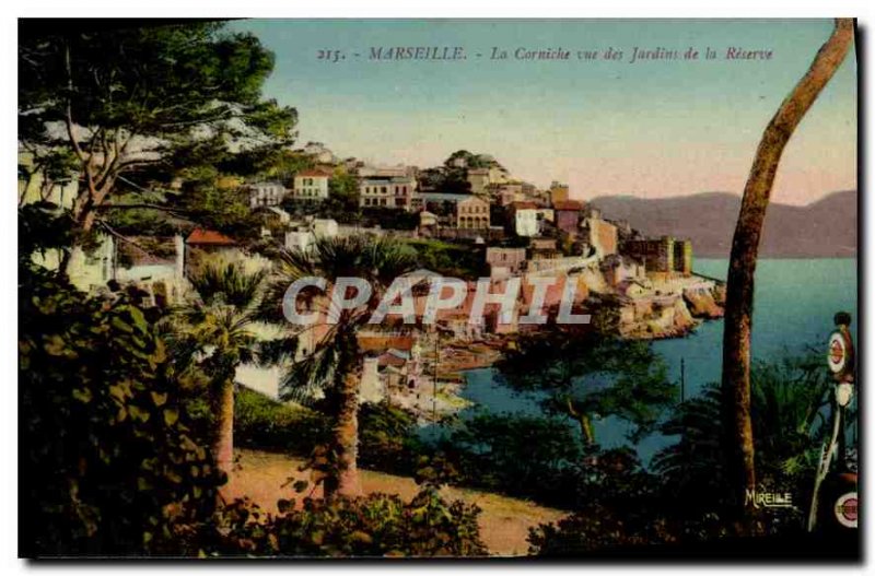 Old Postcard Marseille La Corniche view of the Gardens of the Reserve