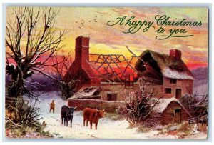 1906 A Happy Christmas to You Winter Scenes Oilette Tuck Art Postcard 