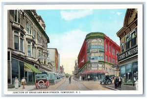 c1920 Junction Of Broad Main Streets Classic Cars Railway Pawtucket RI Postcard 