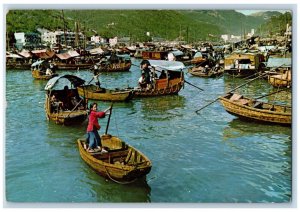 1969 Boat as Transportation Fishing Girl at Aberdeen Hong Kong Postcard
