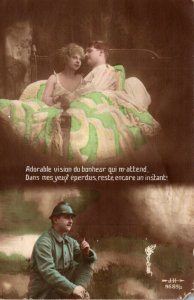 Soldier and Romantic Couple In Bed