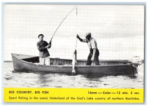 c1950's Big Country Fishing Rod Big Fish Boat Northern Manitoba Canada  Postcard