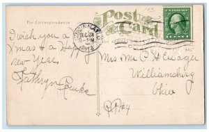 Cincinnati Ohio OH Postcard Christmas Greetings Windmill Holly Berries Embossed