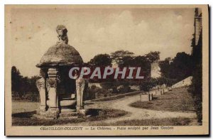 Old Postcard Chatillon Coligny Chateau sculpe the well by Jeane Goujon