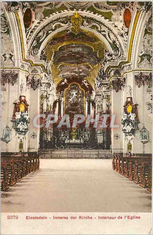 Old Postcard Einsiedeln - interior of the church