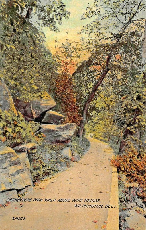 WILMINGTON DE~BRANDYWINE PARK WALK ABOVE WIREBRIDGE~1911 PSTMK POSTCARD