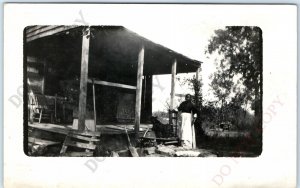 c1910s Black or Native American Woman Cabin RPPC House Dog Real Photo PC A128