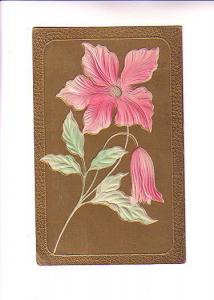 Embossed, Silkscreen, Pink Flower, Greeting Used