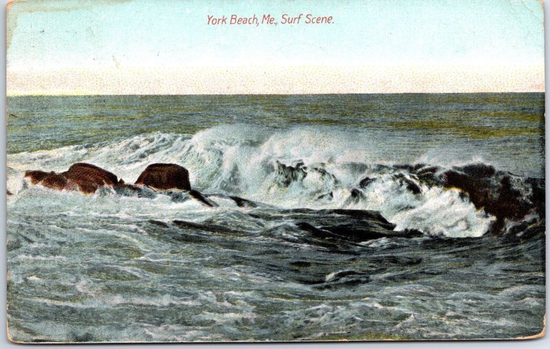 VINTAGE POSTCARD SURF SCENE AT YORK BEACH MAINE POSTED 1911