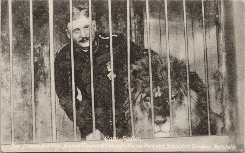 Captain Sadler & Lion Edinburgh Park Zoological Gardens Portobello Postcard E92 