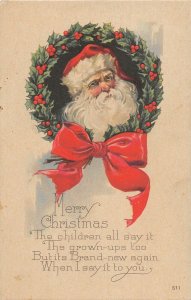 F39/ Santa Claus Merry Christmas Postcard c1910 Wreath Bow 9