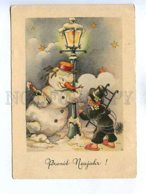 195903 GERMANY Snowman & Chimney Sweep Vintage postcard