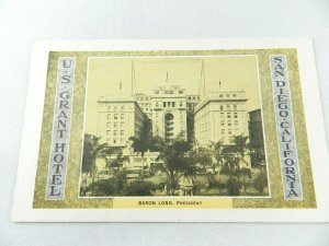 Vintage Postcard US Grant Hotel San Diego, CA Baron Long Radio Related