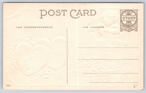 Greetings~Hearts Forget Me Nots Cupid & Poem~BB London Vintage Postcard