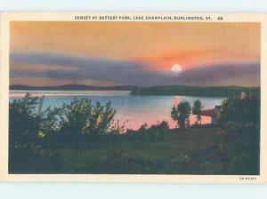 Unused Linen SUNSET ON LAKE CHAMPLAIN Burlington Vermont VT F3596