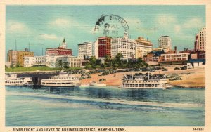 Vintage Postcard 1939 River Front and Levee to Business District Memphis Tenn TN