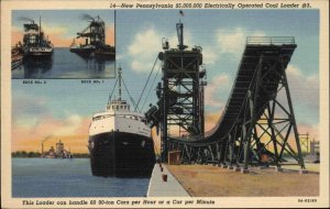 Sandusky Ohio OH Pennsylvania Coal Docks Mining Ship Loader Linen Postcard