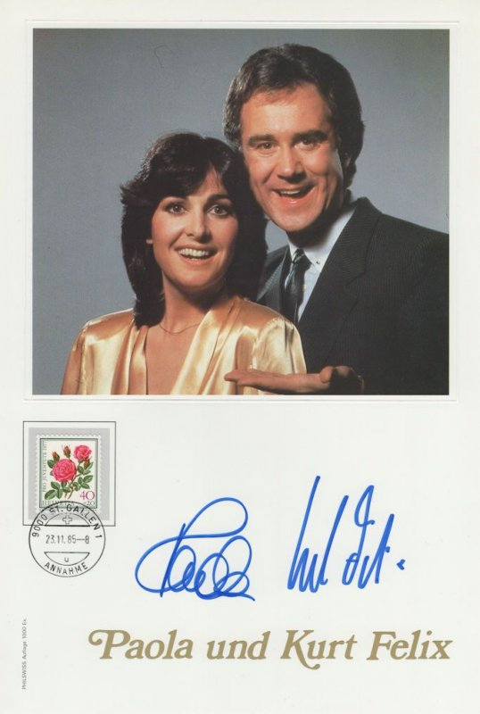 Paola Und Kurt Felix Swiss TV Presenter Large Hand Signed Photo