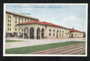 CHEYENNE WYOMING BURLING RAILROAD DEPOT TRAIN STATION VINTAGE POSTCARD