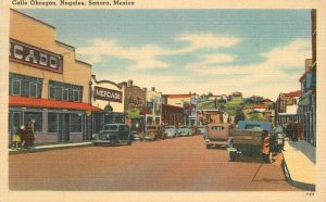 Mexico Sonora Calle Obregon Nogales autos Tichnor linen Postcard 22-5834