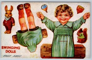 Swinging Dolls - Jolly John, Paper Dolls Reproduction Novelty Postcard