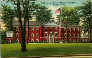 Linen Postcard Pennsylvania Wellsboro PA Soldier's & Sailors Memorial Hospital