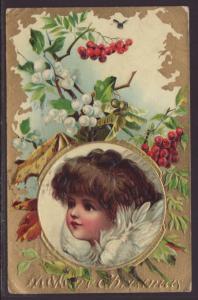 Merry Christmas,Girl,Mistletoe Postcard